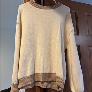 Cream and Tan Women's Crewneck Sweater